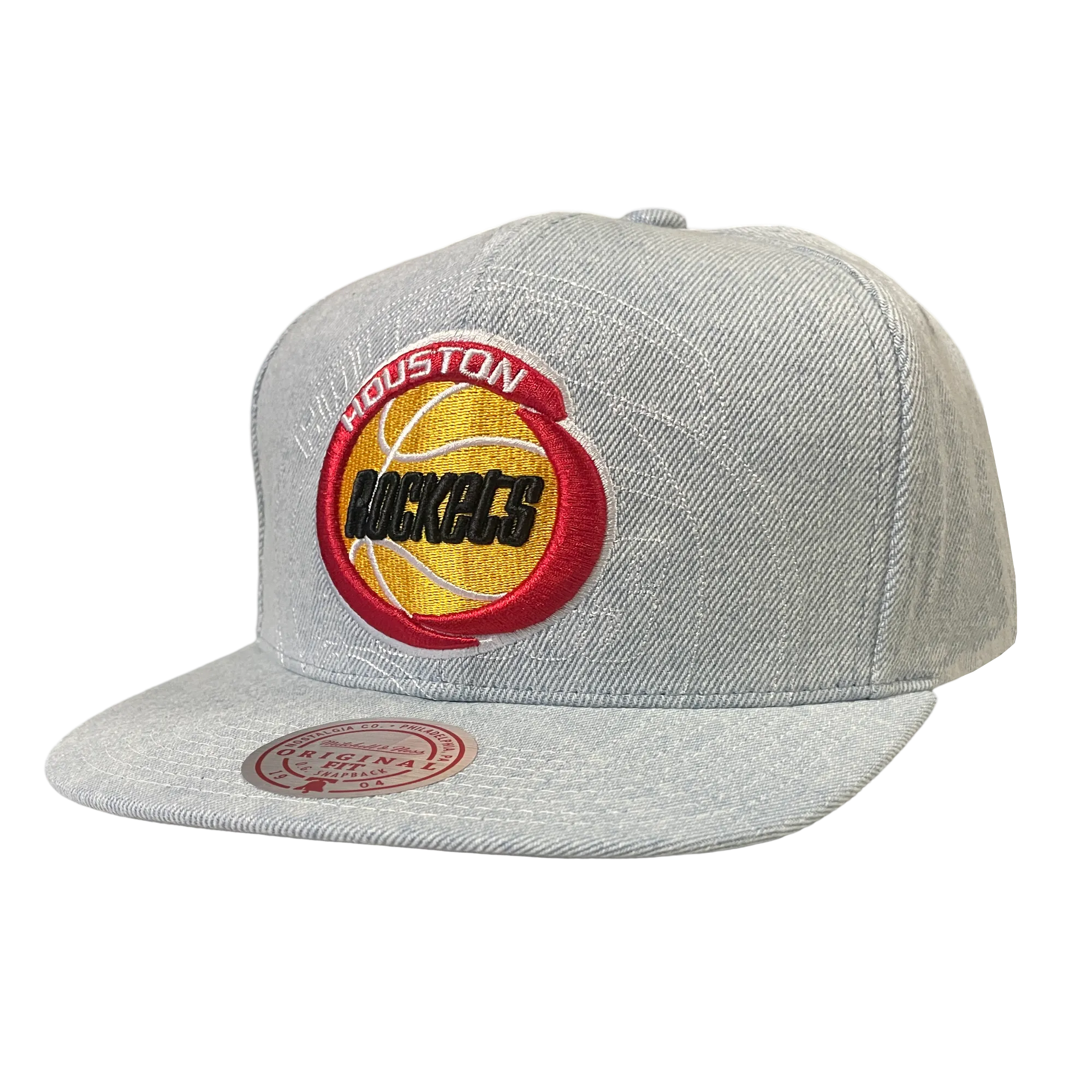 Men's Houston Rockets Mitchell & Ness HWC Denim Stitcher Adjustable Cap