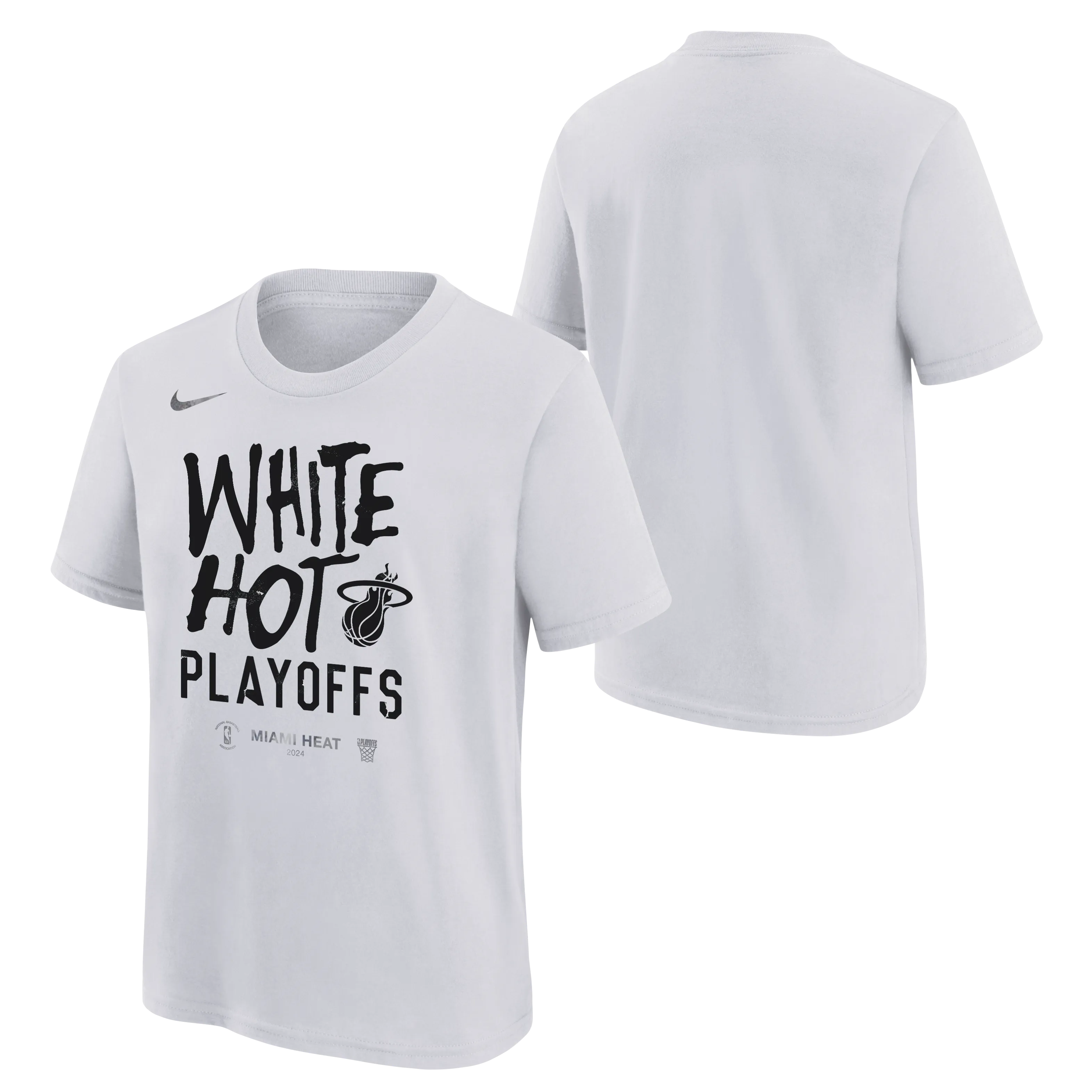 Nike Miami HEAT White Hot 2024 NBA Playoffs Mantra Youth Tee